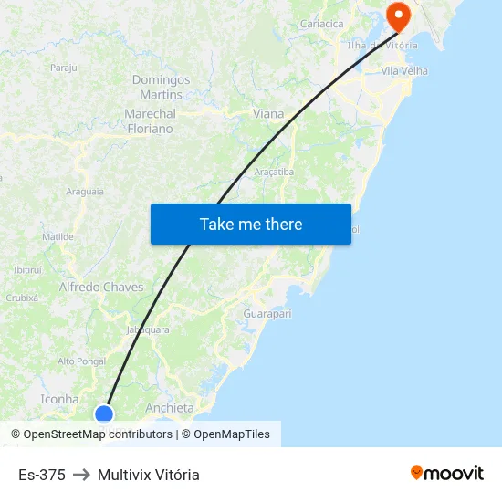 Es-375 to Multivix Vitória map