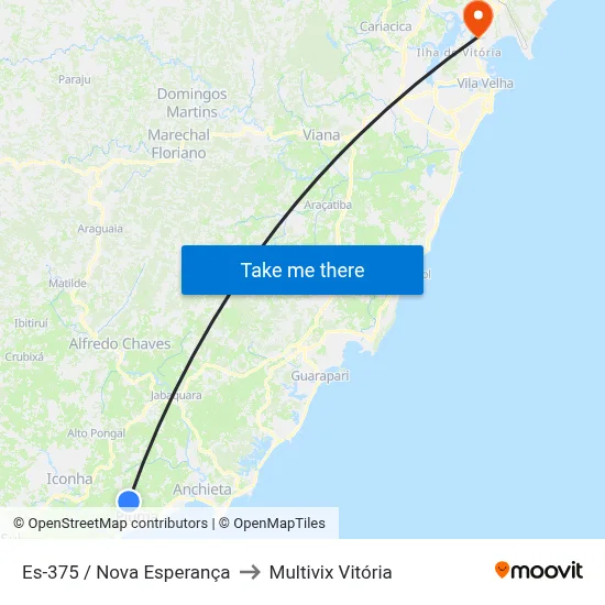 Es-375 / Nova Esperança to Multivix Vitória map