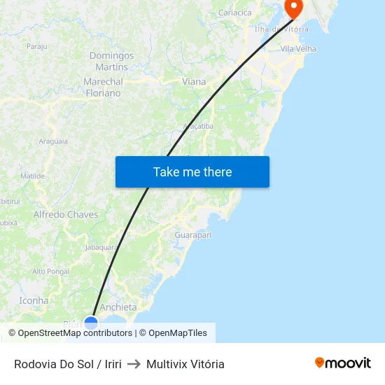 Rodovia Do Sol / Iriri to Multivix Vitória map