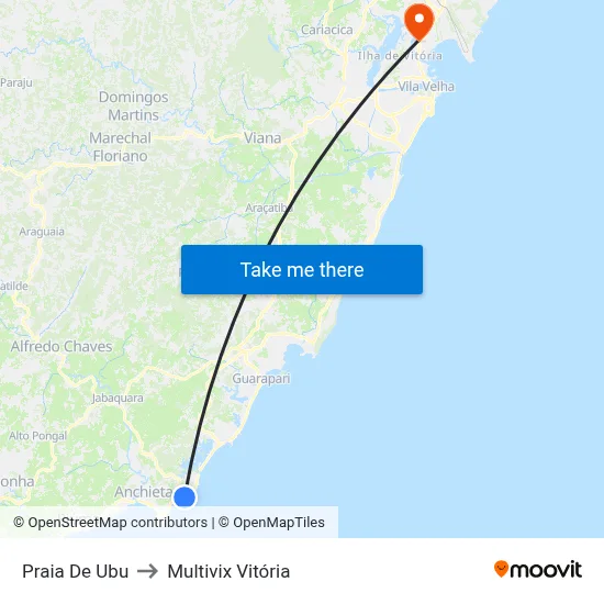 Praia De Ubu to Multivix Vitória map