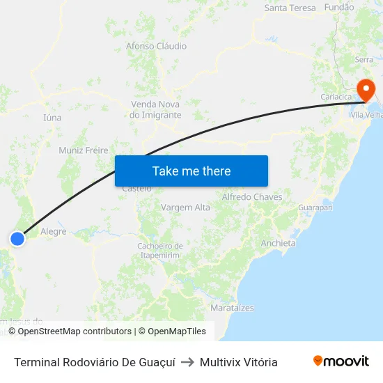 Terminal Rodoviário De Guaçuí to Multivix Vitória map
