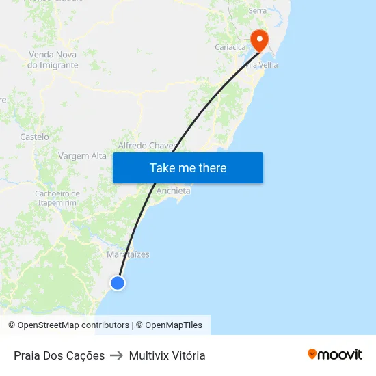 Praia Dos Cações to Multivix Vitória map