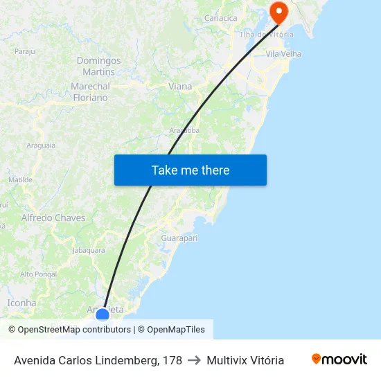Avenida Carlos Lindemberg, 178 to Multivix Vitória map
