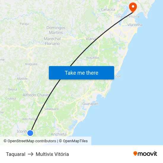 Taquaral to Multivix Vitória map