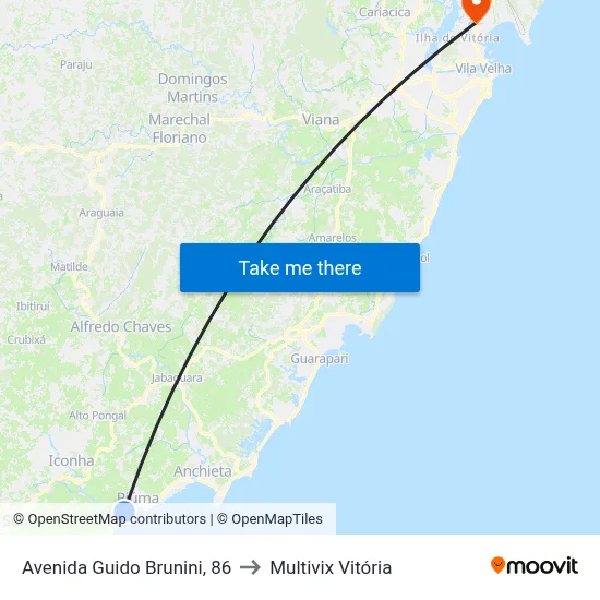 Avenida Guido Brunini, 86 to Multivix Vitória map