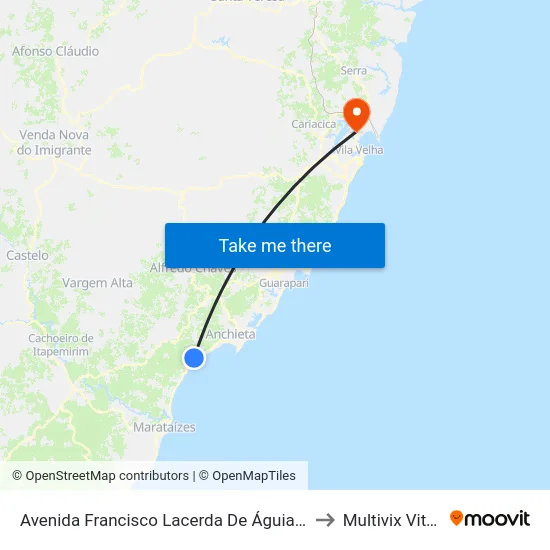 Avenida Francisco Lacerda De Águiar, 2052 to Multivix Vitória map