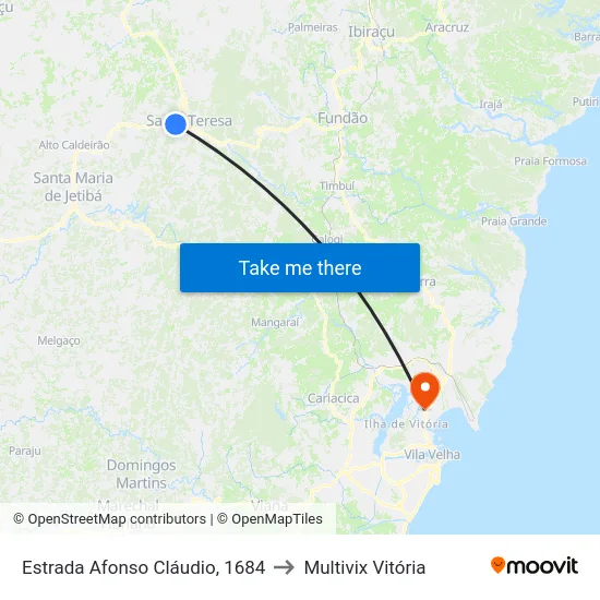 Estrada Afonso Cláudio, 1684 to Multivix Vitória map