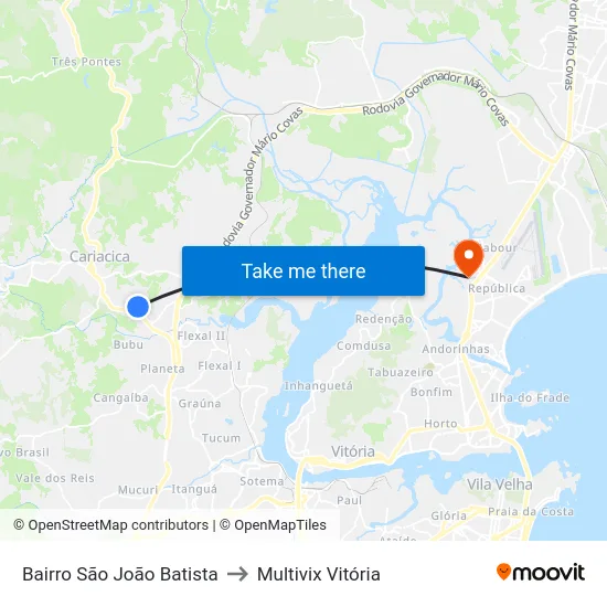 Bairro São João Batista to Multivix Vitória map