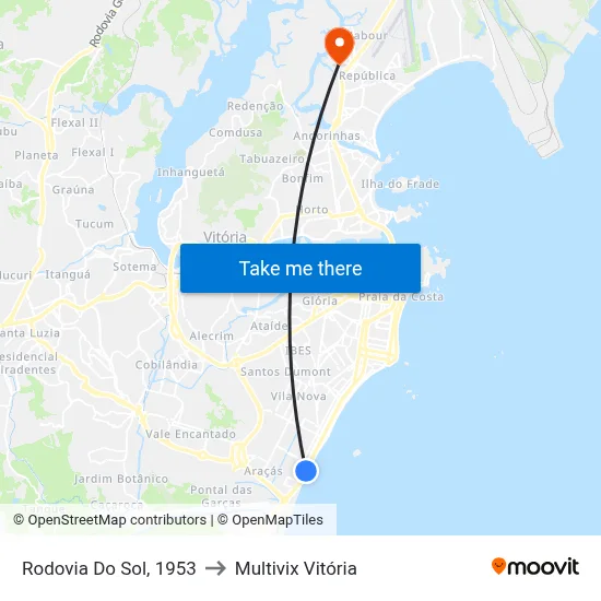 Rodovia Do Sol, 1953 to Multivix Vitória map