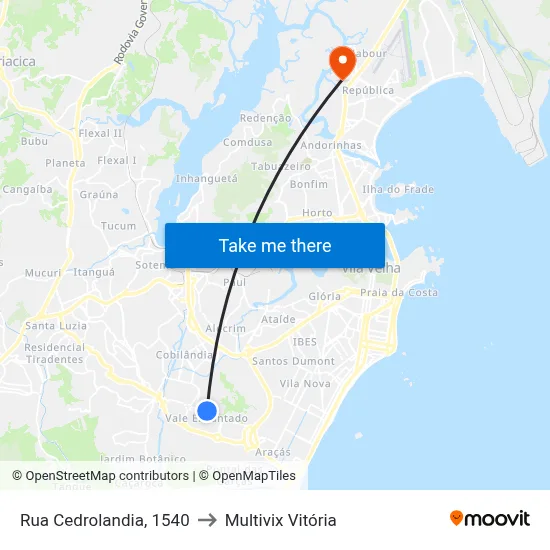 Rua Cedrolandia, 1540 to Multivix Vitória map