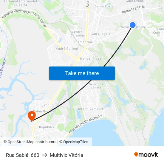 Rua Sabiá, 660 to Multivix Vitória map