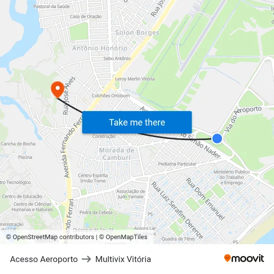 Acesso Aeroporto to Multivix Vitória map