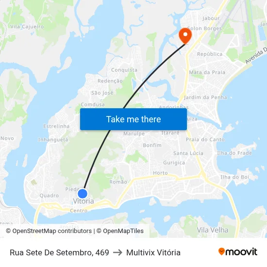 Rua Sete De Setembro, 469 to Multivix Vitória map
