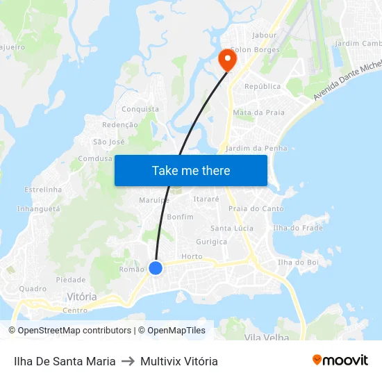 Ilha De Santa Maria to Multivix Vitória map