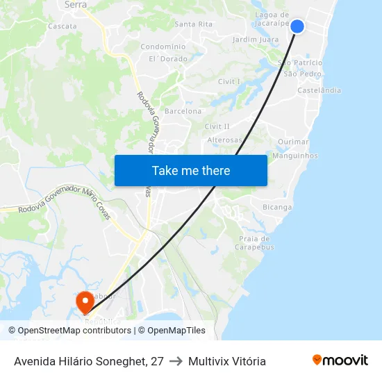 Avenida Hilário Soneghet, 27 to Multivix Vitória map