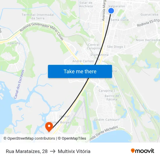 Rua Marataízes, 28 to Multivix Vitória map