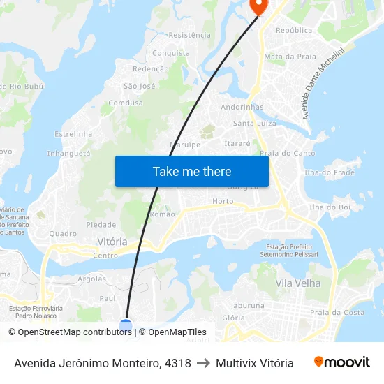 Avenida Jerônimo Monteiro, 4318 to Multivix Vitória map
