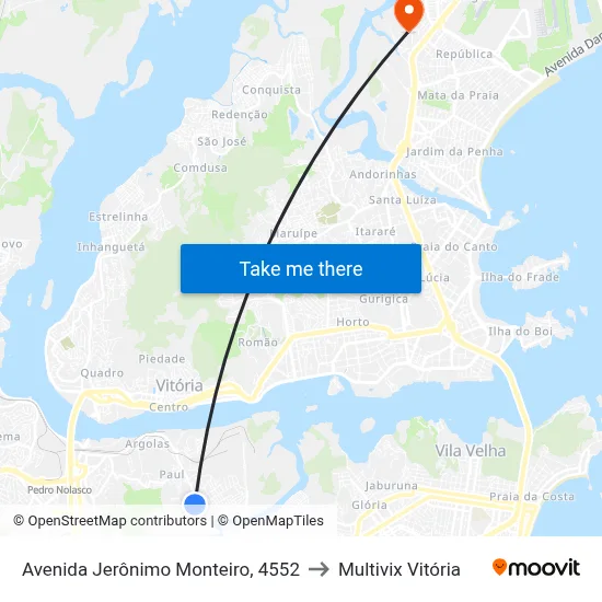 Avenida Jerônimo Monteiro, 4552 to Multivix Vitória map