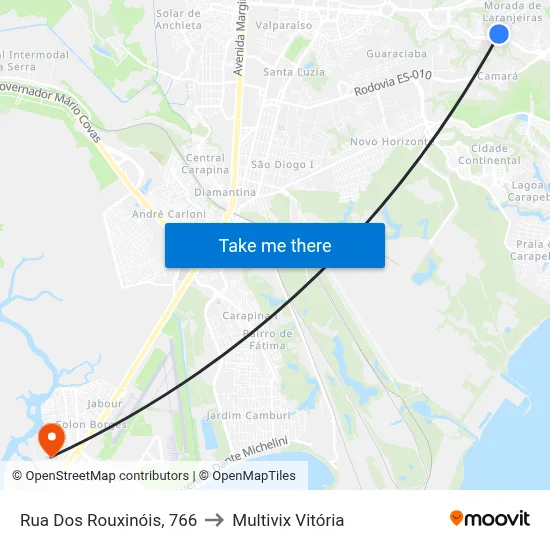 Rua Dos Rouxinóis, 766 to Multivix Vitória map