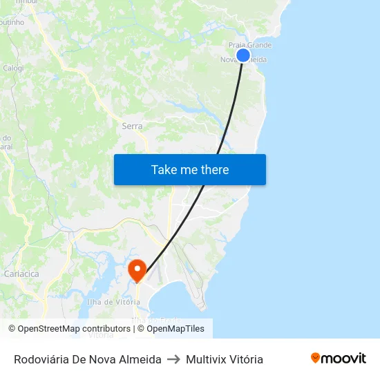 Rodoviária De Nova Almeida to Multivix Vitória map