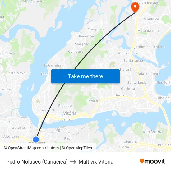Pedro Nolasco (Cariacica) to Multivix Vitória map