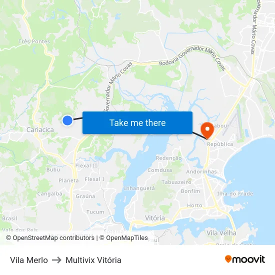 Vila Merlo to Multivix Vitória map