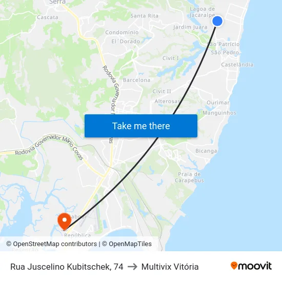 Rua Juscelino Kubitschek, 74 to Multivix Vitória map