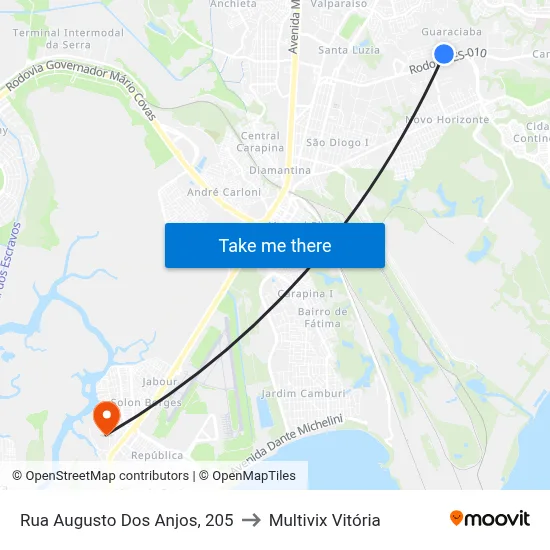 Rua Augusto Dos Anjos, 205 to Multivix Vitória map