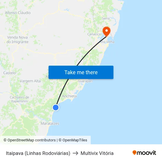 Itaipava (Linhas Rodoviárias) to Multivix Vitória map