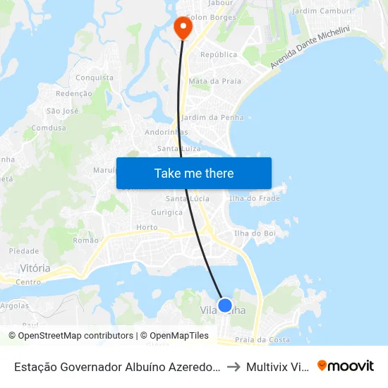 Estação Governador Albuíno Azeredo (Prainha) to Multivix Vitória map
