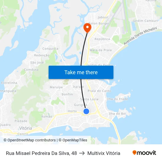 Rua Misael Pedreira Da Silva, 48 to Multivix Vitória map