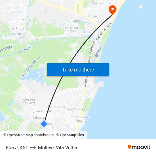 Rua J, 451 to Multivix Vila Velha map