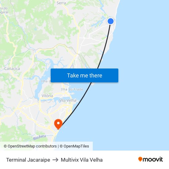 Terminal Jacaraipe to Multivix Vila Velha map