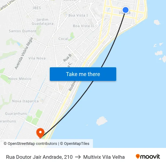 Rua Doutor Jaír Andrade, 210 to Multivix Vila Velha map