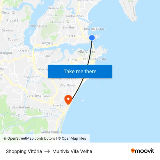 Shopping Vitória to Multivix Vila Velha map