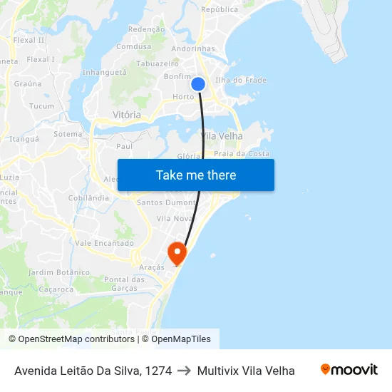 Avenida Leitão Da Silva, 1274 to Multivix Vila Velha map
