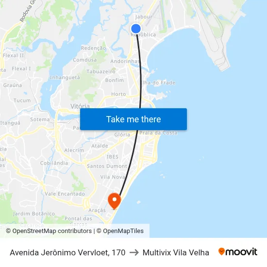 Avenida Jerônimo Vervloet, 170 to Multivix Vila Velha map