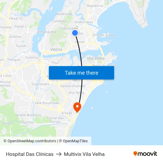 Hospital Das Clínicas to Multivix Vila Velha map