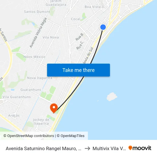 Avenida Saturnino Rangel Mauro, 705-933 to Multivix Vila Velha map