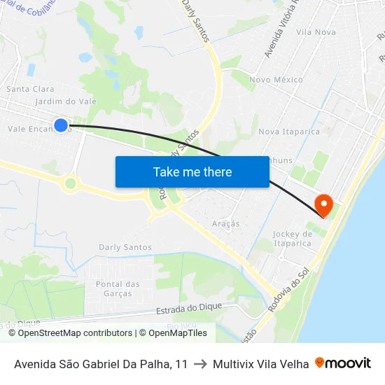 Avenida São Gabriel Da Palha, 11 to Multivix Vila Velha map