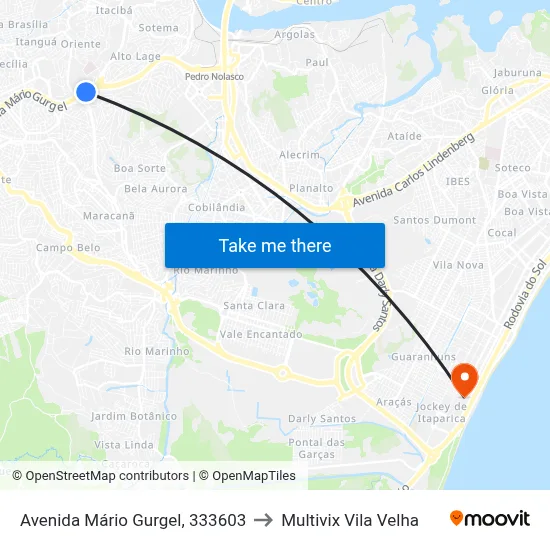 Avenida Mário Gurgel, 333603 to Multivix Vila Velha map