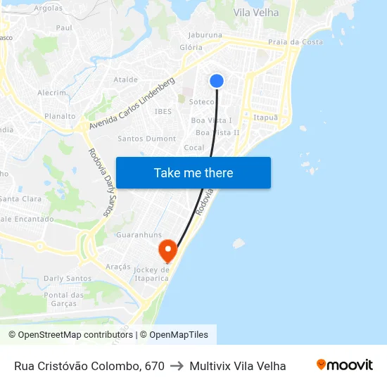 Rua Cristóvão Colombo, 670 to Multivix Vila Velha map