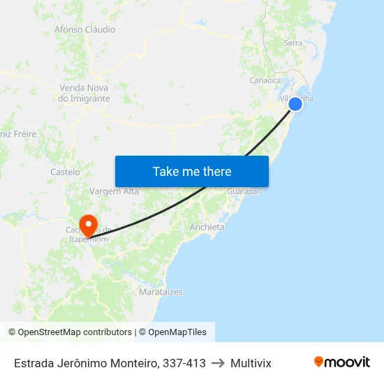Estrada Jerônimo Monteiro, 337-413 to Multivix map