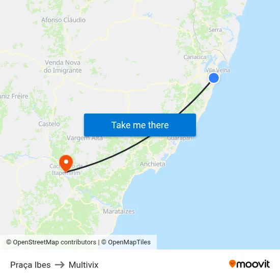 Praça Ibes to Multivix map