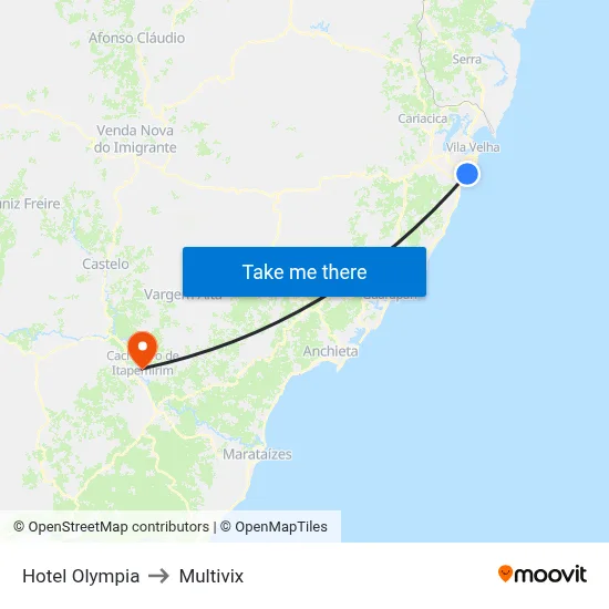 Hotel Olympia to Multivix map