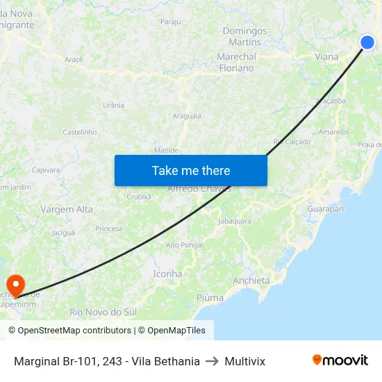 Marginal Br-101, 243 - Vila Bethania to Multivix map