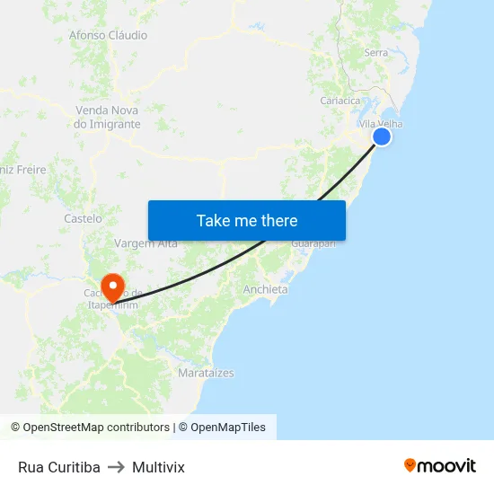 Rua Curitiba to Multivix map