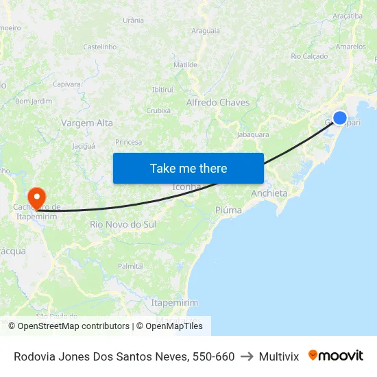 Rodovia Jones Dos Santos Neves, 550-660 to Multivix map