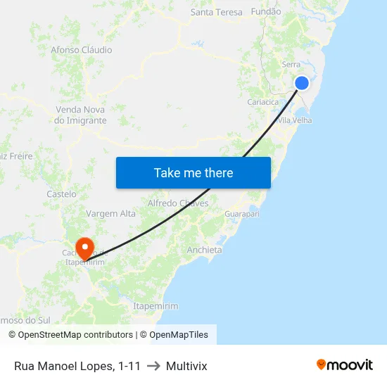 Rua Manoel Lopes, 1-11 to Multivix map