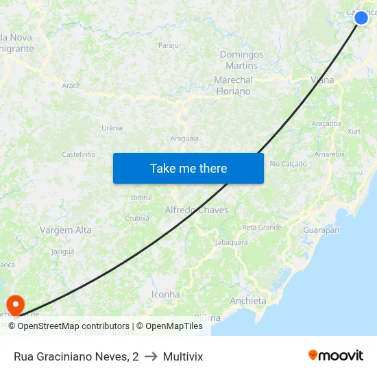 Rua Graciniano Neves, 2 to Multivix map